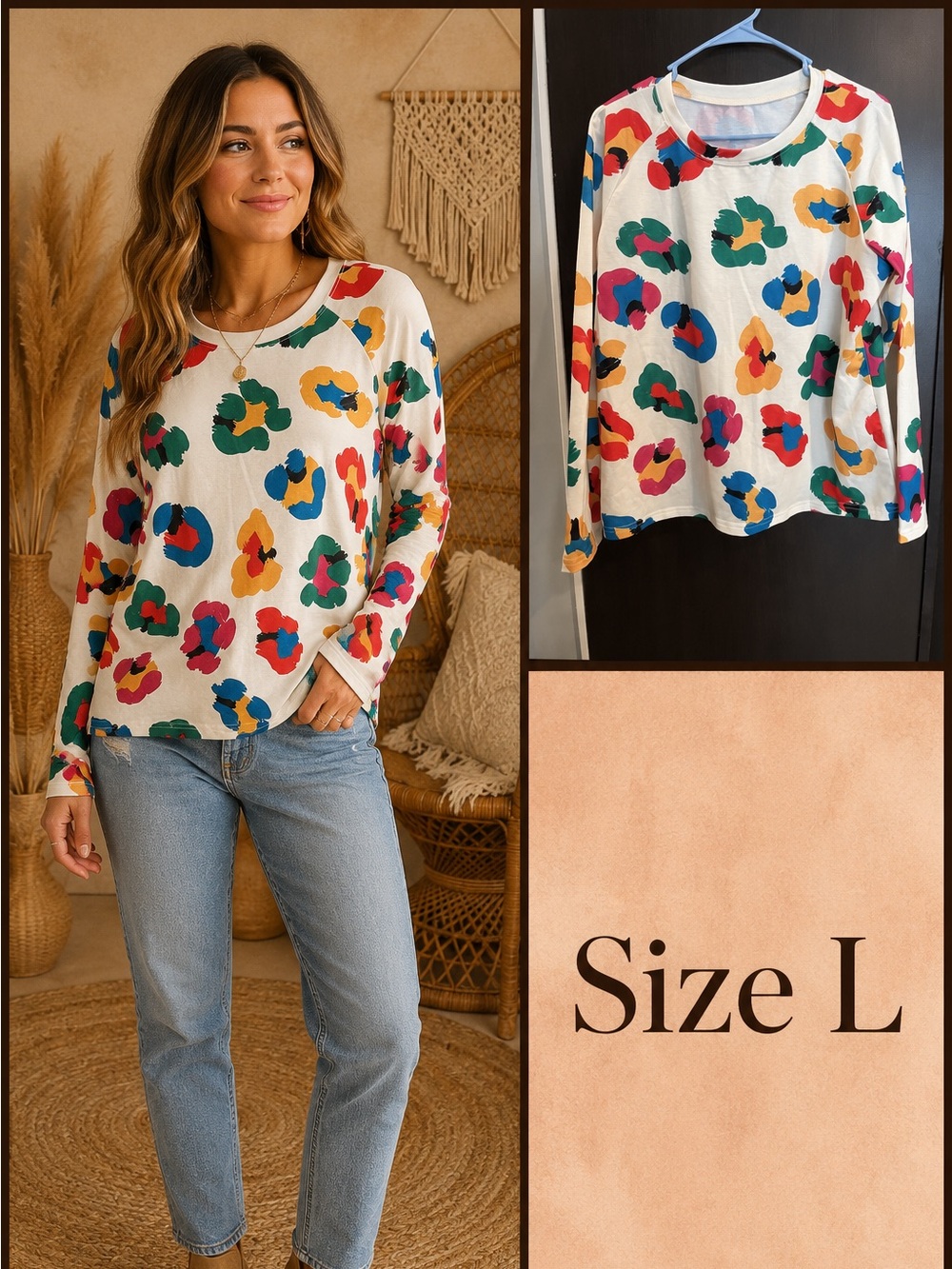 Ivory Multicolor Floral-Spot Long Sleeve Sweater